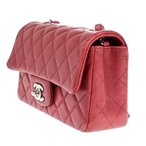 CHANEL CC Mini Matelasse Chain Shoulder Bag Leather Red SHW Italy - Picture 5 of 7